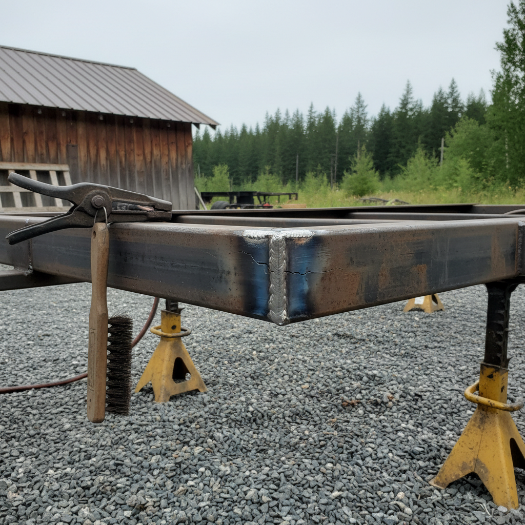 MIG weld repair on a cracked utility trailer crossmember